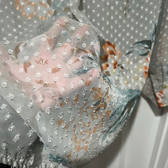 Daniel Rainn Ashlee floral print Swiss Dot Button Up Sheer blouse Women’s size L - Picture 7 of 15